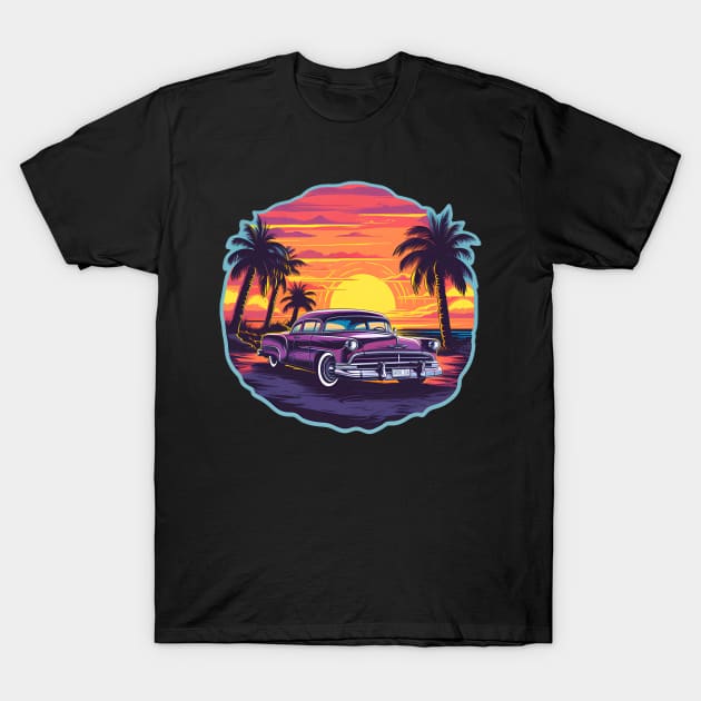 Classic Car at Sunset T-Shirt by Kicker Creations